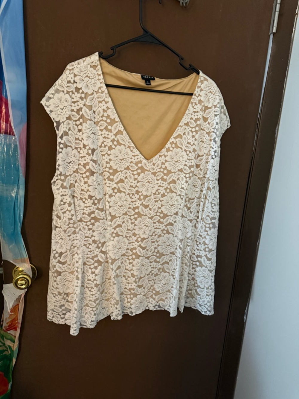torrid Cream Lace V-Neck Cap Sleeve Top